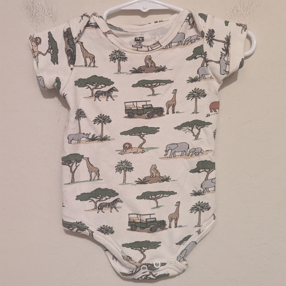 HB white safari theme onsie size 6 to 9 months